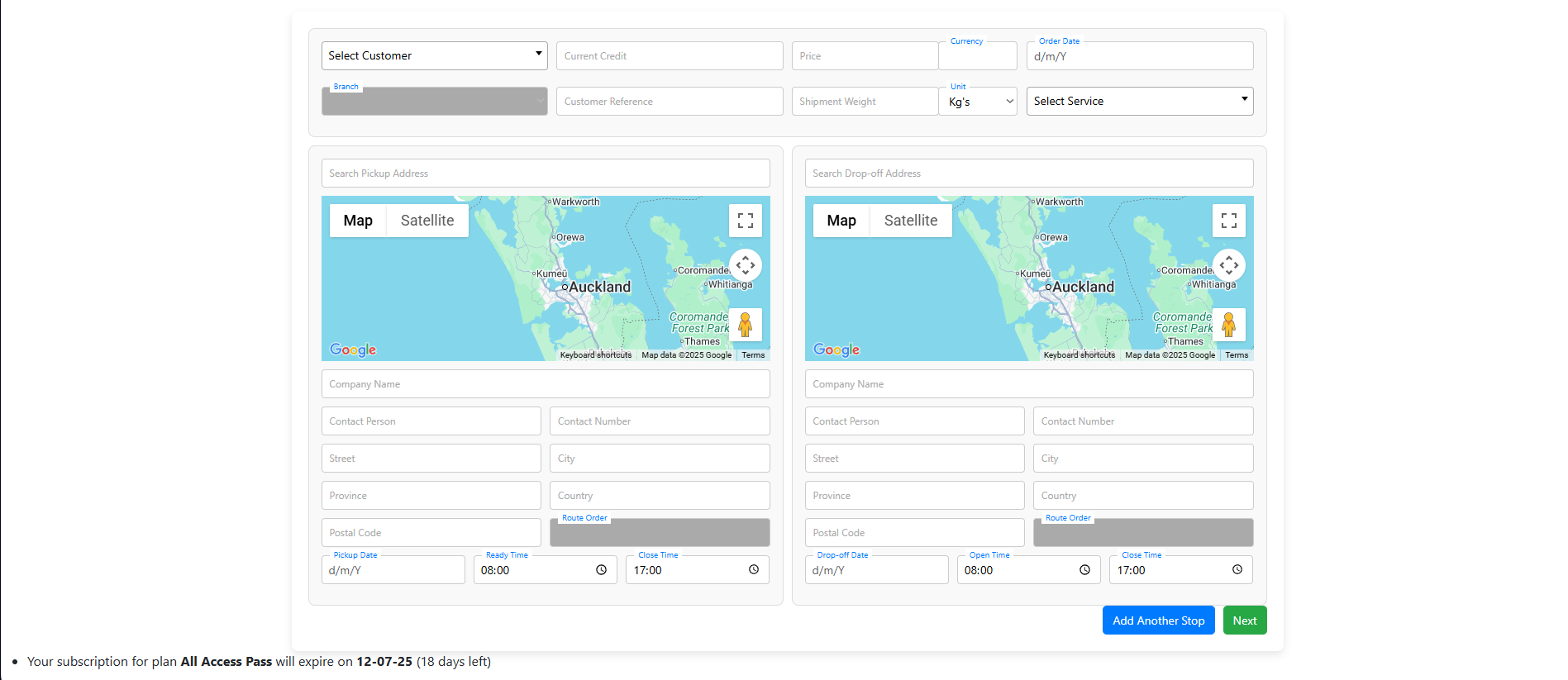 Create Shipment - Single Pickup and Drop Off